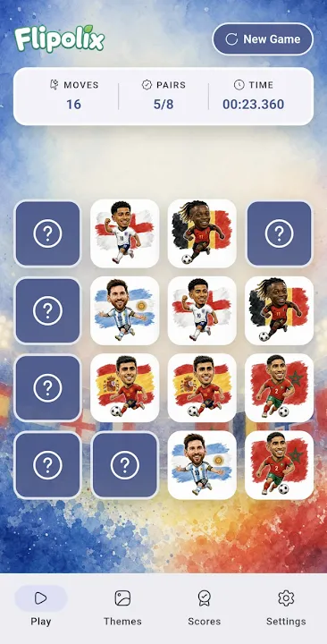 Flipolix gameplay — memory card grid