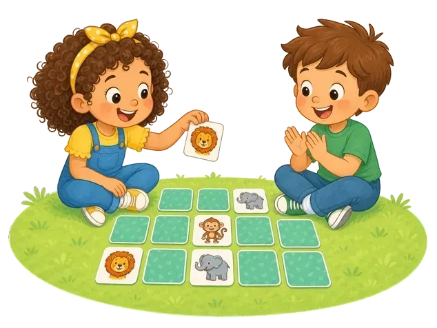 Two children playing the Flipolix memory card game together